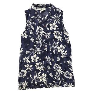 Capacity Petites Womens Top Blue White Floral Petite Small Rayon